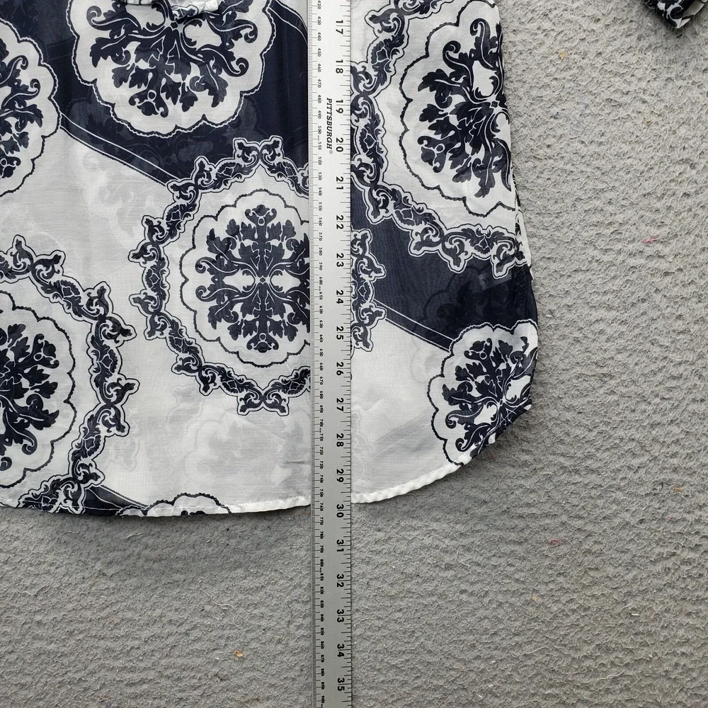 New York & Company Sheer Cover-up Overshirt Women's S Multi Geometric 3/4 Sleeve - Picture 3 of 8
